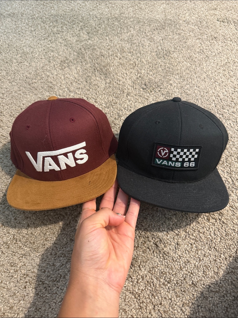 Vans Two-Pack Men’s Snapback Hats - Burgundy with Tan Brim & Black